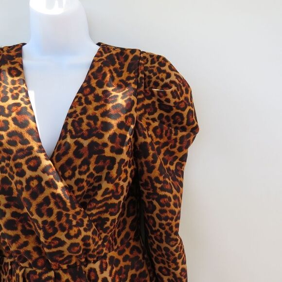 Lovers + Friends Dress Womens Small New Leopard Animal Print Puff Sleeve Mini - Picture 6 of 16